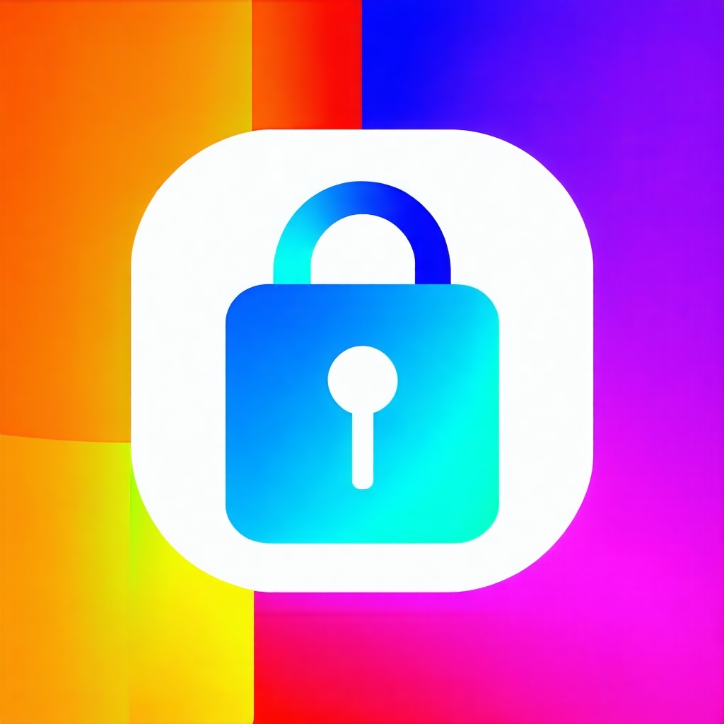 Design a colorful minimalistic mobile app icon with rounded square background the icon should use a bold flatcolor gradient background eg orange blue purple green pink and a clean white linestyle symbol in the center representing feature like cyberse-1