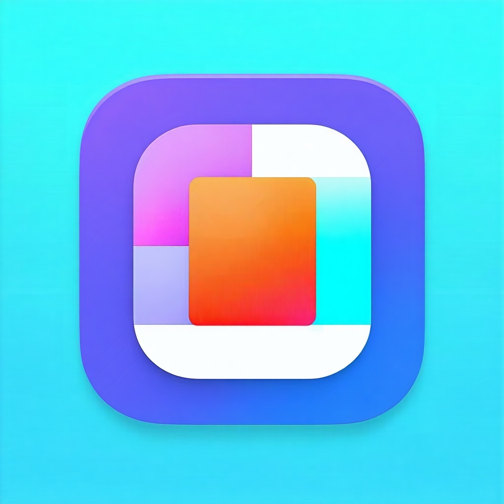 Design a colorful minimalistic mobile app icon with rounded square background the icon should use a bold flatcolor gradient background eg orange blue purple green pink and a clean white linestyle symbol in the center representing feature like enterpr