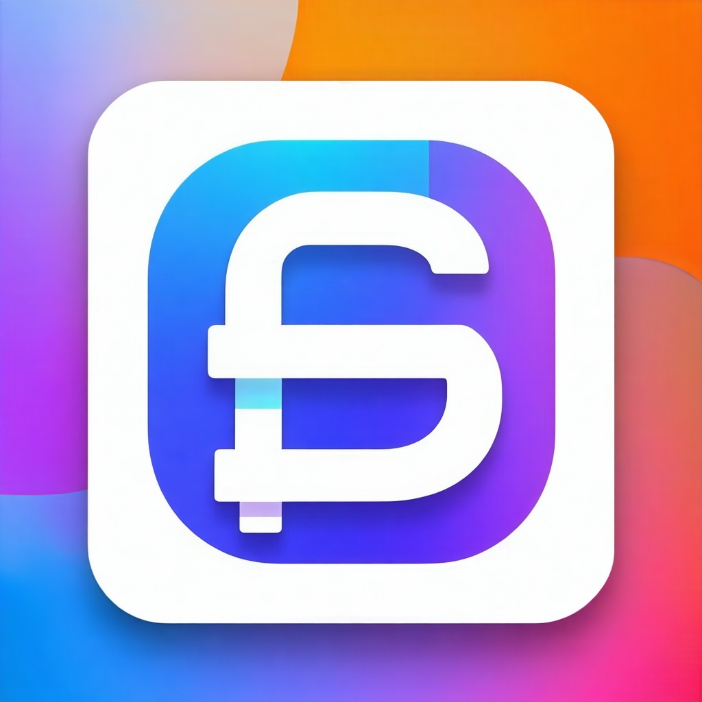Design a colorful minimalistic mobile app icon with rounded square background the icon should use a bold flatcolor gradient background eg orange blue purple green pink and a clean white linestyle symbol in the center representing features like fintec