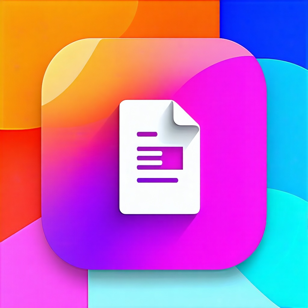 Design a colorful minimalistic mobile app icon with rounded square background the icon should use a bold flatcolor gradient background eg orange blue purple green pink and a clean white linestyle symbol in the center representing features like pdf fi-1