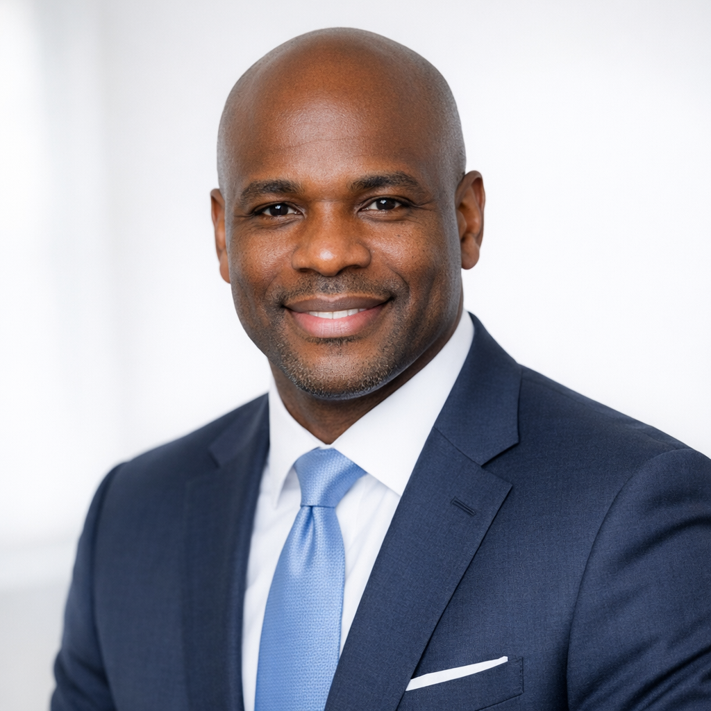 Professional headshot of David Okonkwo in a clean, minimalist setting